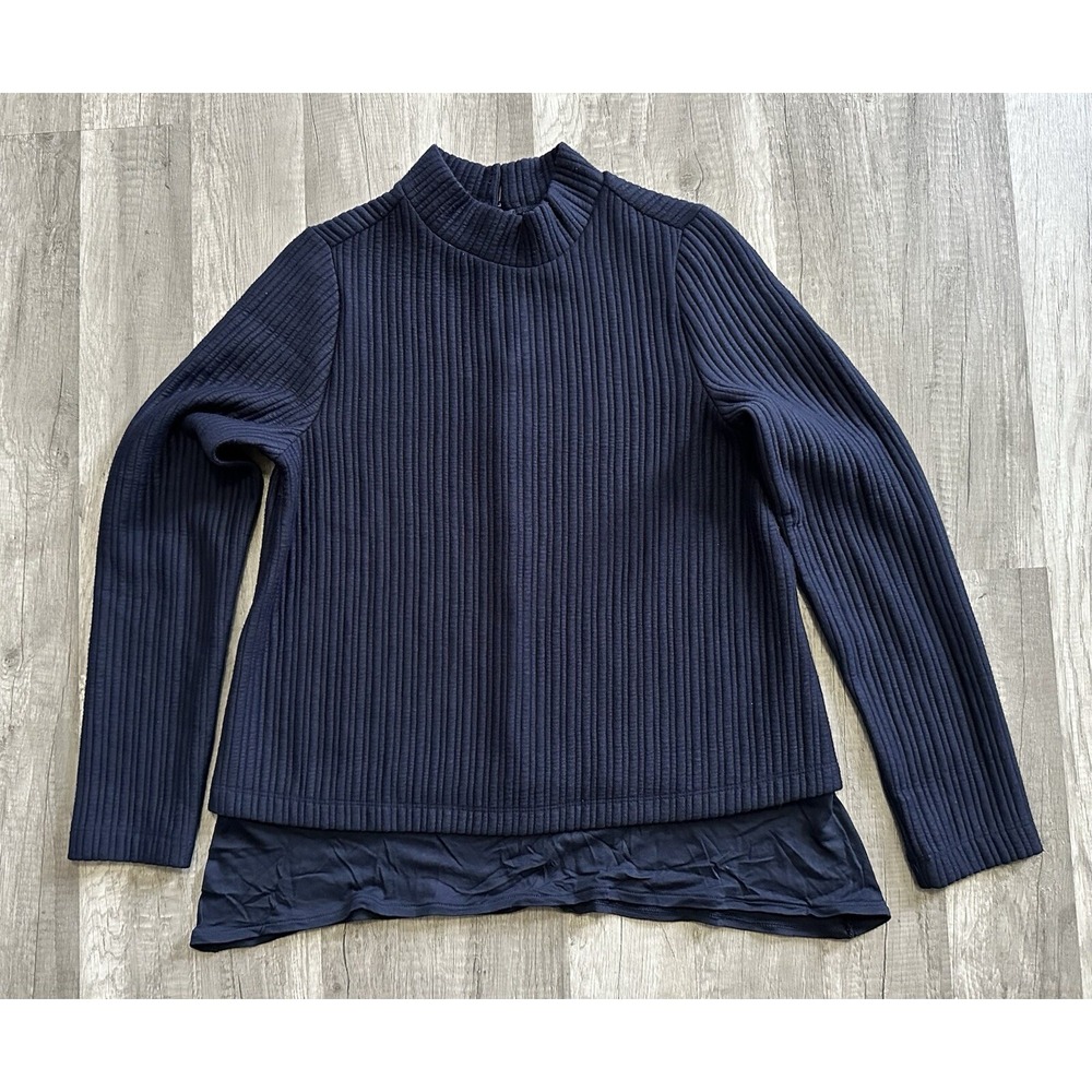 Vera‎ Wang Mock-Layer Mockneck Sweater  Blue Size Petite PM Layer